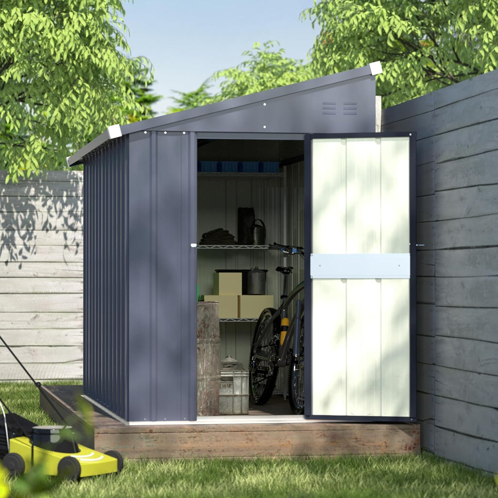 BlueWish 4'x8' Metal Storage Shed, Lean-to Tool Shed with Galvanized Sloped Roof, Small Shed Kit with Built in Vents, Patio Garden Outdoor Storage Shed for Utility Tool Storage