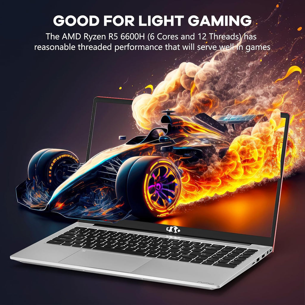 NIMO 15.6' IPS FHD-Gaming-Laptop, AMD Ryzen 5 6600H 6-Cores 660M GPU 32GB DDR5 RAM 1TB SSD(Beat i7-1165G7, Up to 4.5GHz) Computer with 100W GaN Type C Fingerprint Backlit Keyboard Win 11