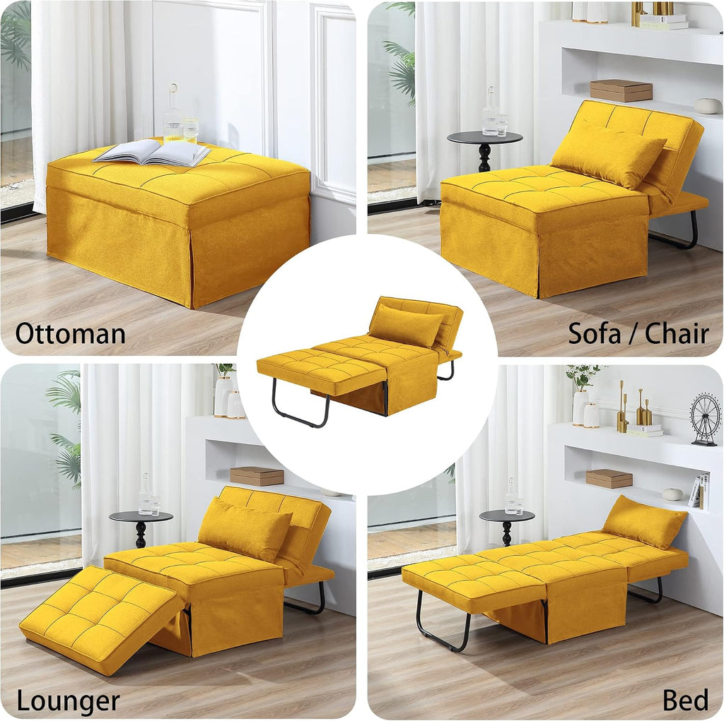BIGSYY Sofa Bed, Set of 4 in 1 Multi-Function Folding Ottoman Breathable Linen Couch Bed with Adjustable Backrest Modern Convertible Chair for Living Room Apartment Office, Yellow