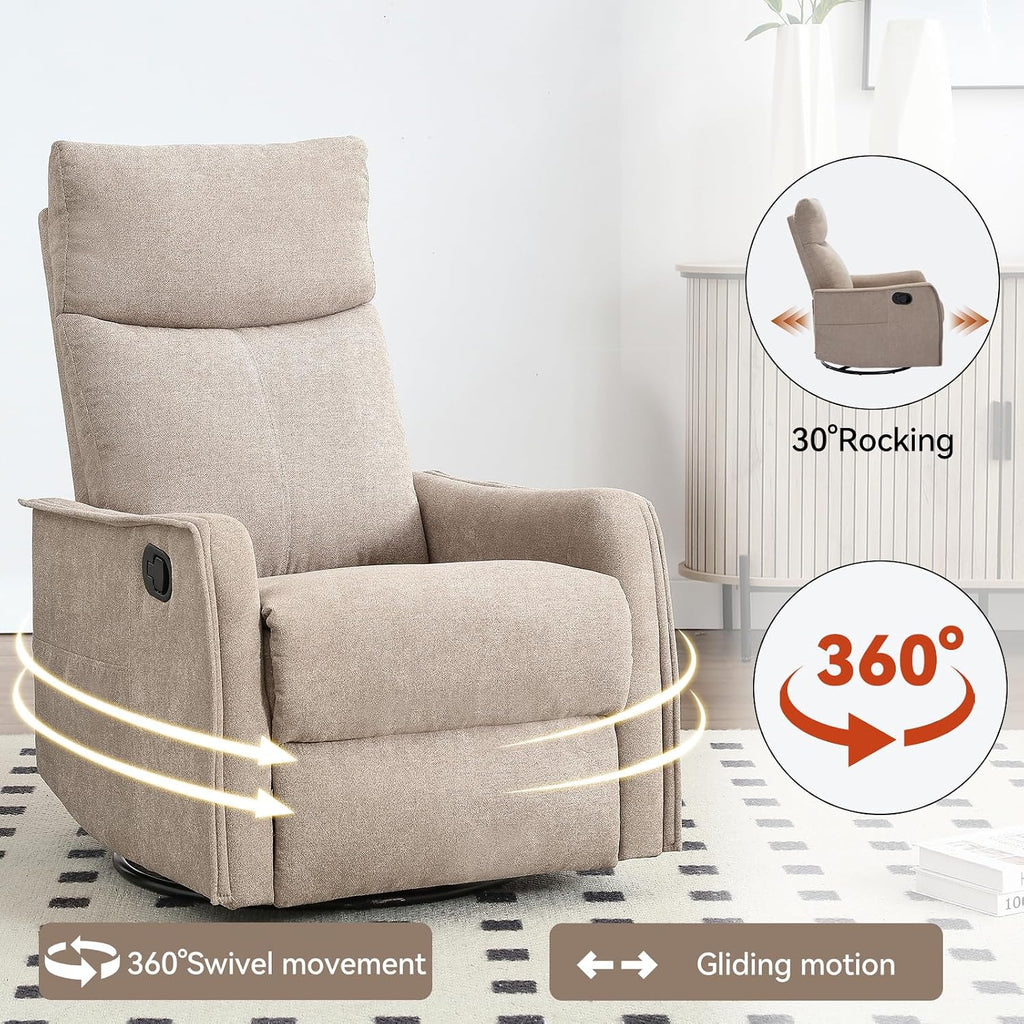 Massage Chair Recliner with Heat, 360° Swivel Glider Rocker with Reclining Backrest and Footrest, Manual Lazy Boy Recliners for Adults, Modern Nursery Rocking Chairs (Khkai)