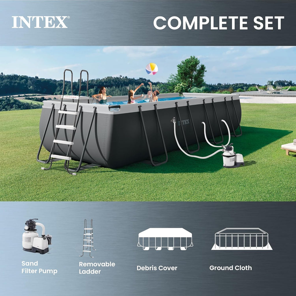 Intex 18 Foot by 52 Inch Ultra XTR Framed Above Ground Swimming Pool Set with Sand Filter Pump, Pool Cover and Ladder, Canopy, and Ground Cloth, Gray