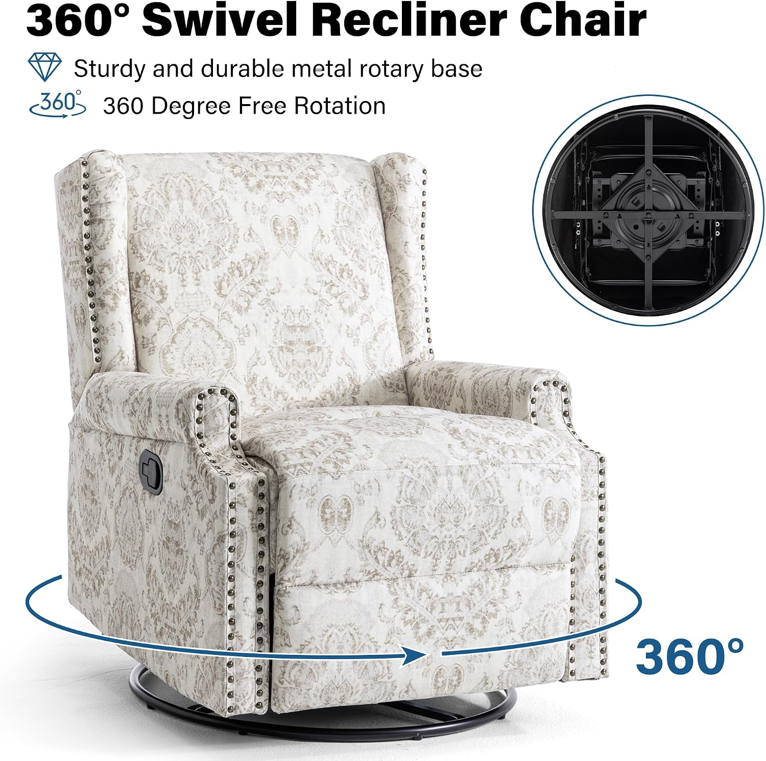 Lumibee Swivel Rocker Recliner Chair Set of 2, Printed Fabric Swivel Glider Rocking Chair with High Back, Upholstered Deep Seat Wingback Recliner Chair for Living Room Bedroom, Beige