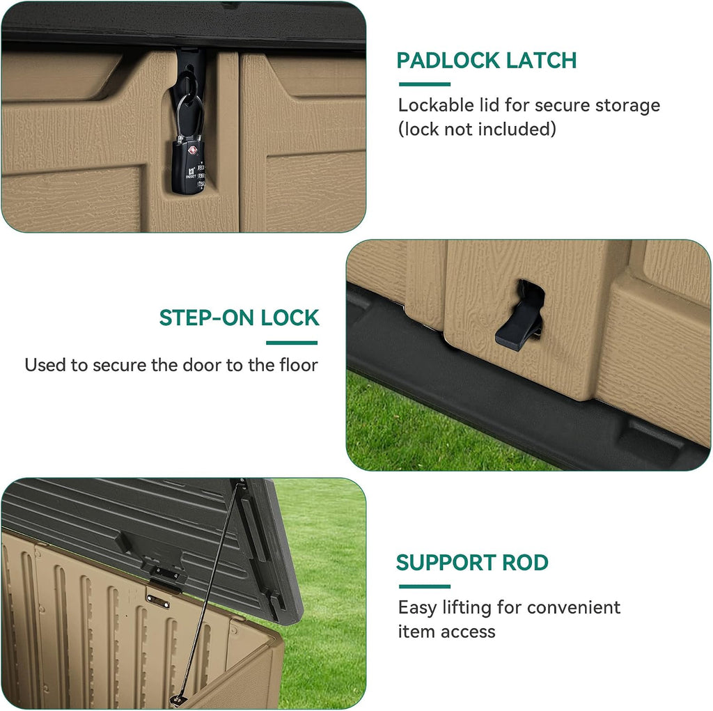 YITAHOME Extra Large Outdoor Horizontal Storage Shed, 4.5x4ft Resin Tool Sheds w/o Shelf, Easy to Assemble Waterproof Storage for Trash Cans, Garden Tools, Lawn Mower, Lockable, Brown