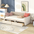 Merax Upholstered Daybed with 2 Drawers, Twin Size Bed Frame with Storage and Wood Slat Support, Beige