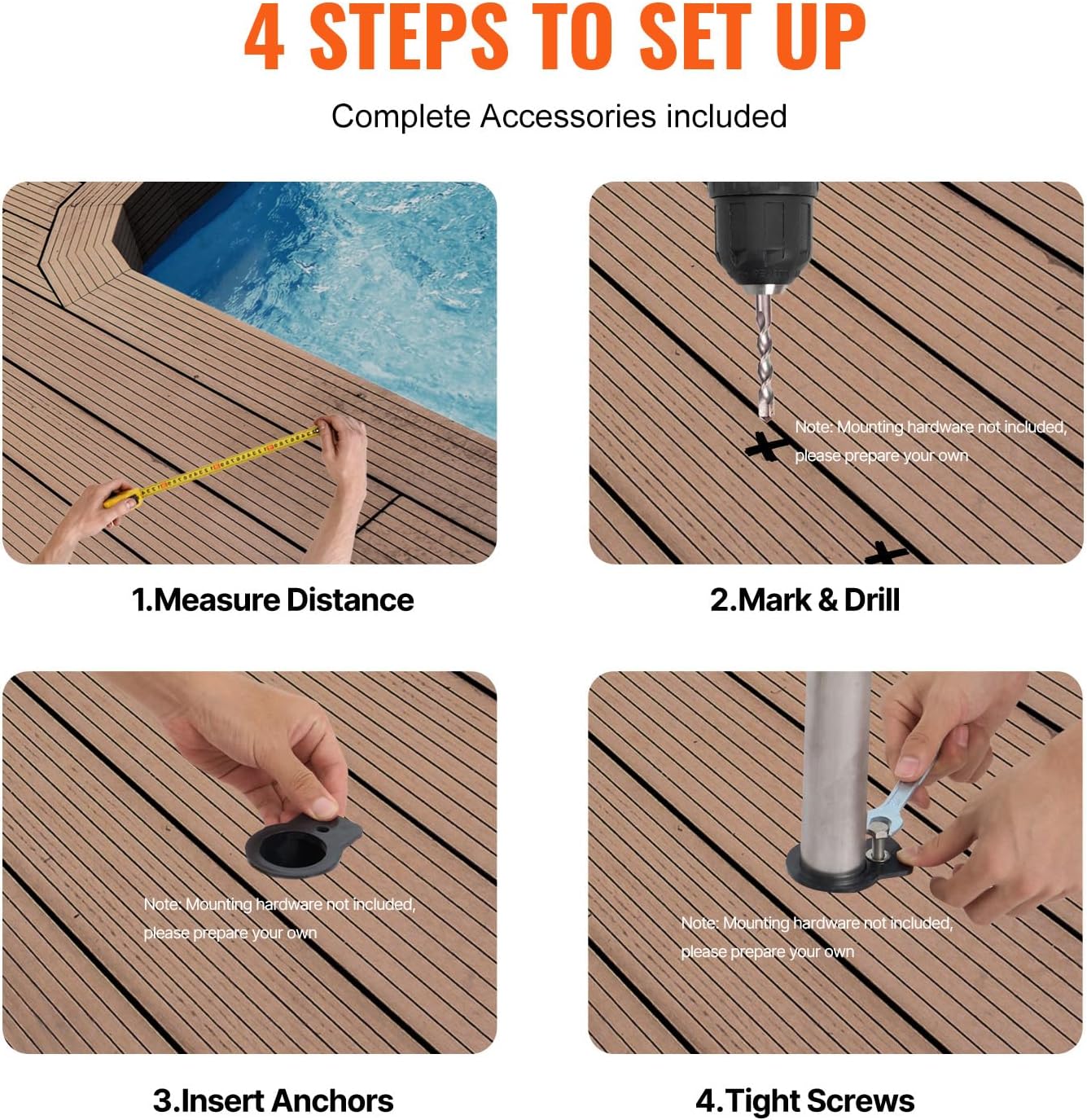 VEVOR Pool Handrail,46 x 37 inch Pool Railing, Stainless Steel (Pre-Built) for Indoor/Outdoor Pools,Swimming Pool Railing for Decks,Rust-Proof Grab Bar with Blue Grip Cover&Accessories for Spas