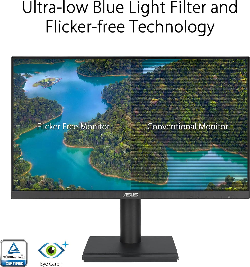 ASUS 24' 1080P Business Monitor (VA24DQFS) - IPS, 100Hz, 1ms, Adaptive-Sync, HDMI, DisplayPort, VGA, for Working and Gaming, Ergo Design, Blue Light Filter, Flicker Free, 3 yr Warranty TAA Compliant