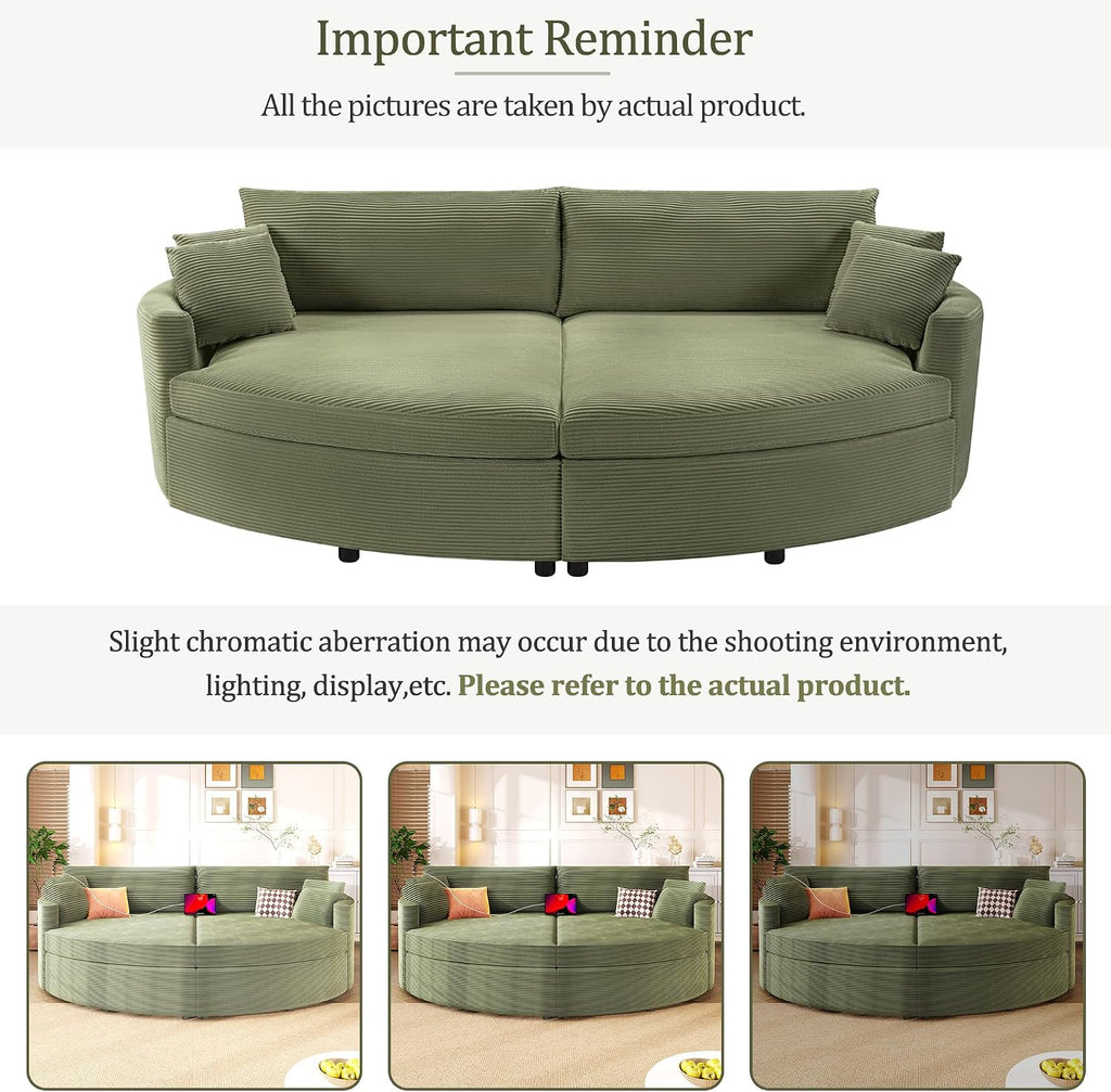Merax 102.3' Oversized Double Chaise Lounge Indoor, Comfy Corduroy Upholstered Loveseat Sleeper Sofa Bed, Deep Seat Cloud Couch with USB Ports and Throw Pillows for Living Room, Green