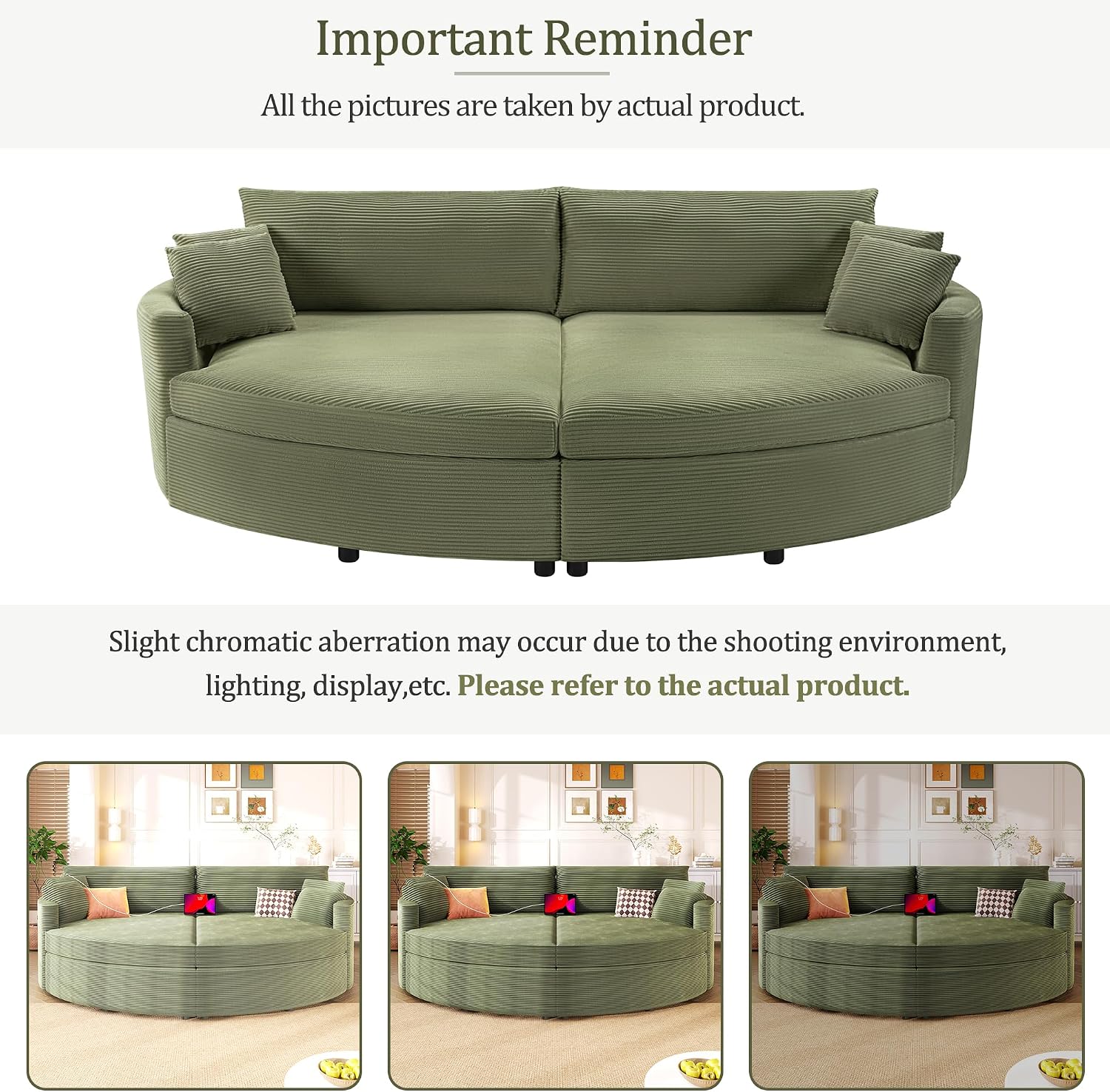 Merax 102.3' Oversized Double Chaise Lounge Indoor, Comfy Corduroy Upholstered Loveseat Sleeper Sofa Bed, Deep Seat Cloud Couch with USB Ports and Throw Pillows for Living Room, Green