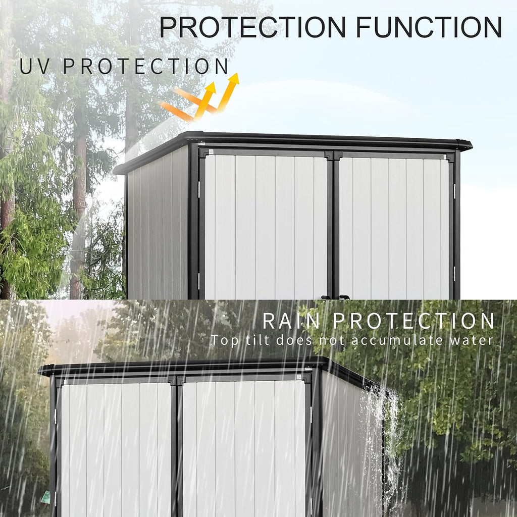 5x3 FT Outdoor Storage Shed Waterproof Resin Cabinet with Lockable Doors Heavy Duty Metal Shed Tool Sheds for Garden Backyard Lawn Bikes Patio Furniture, Easy Assembly, Gray (Black)