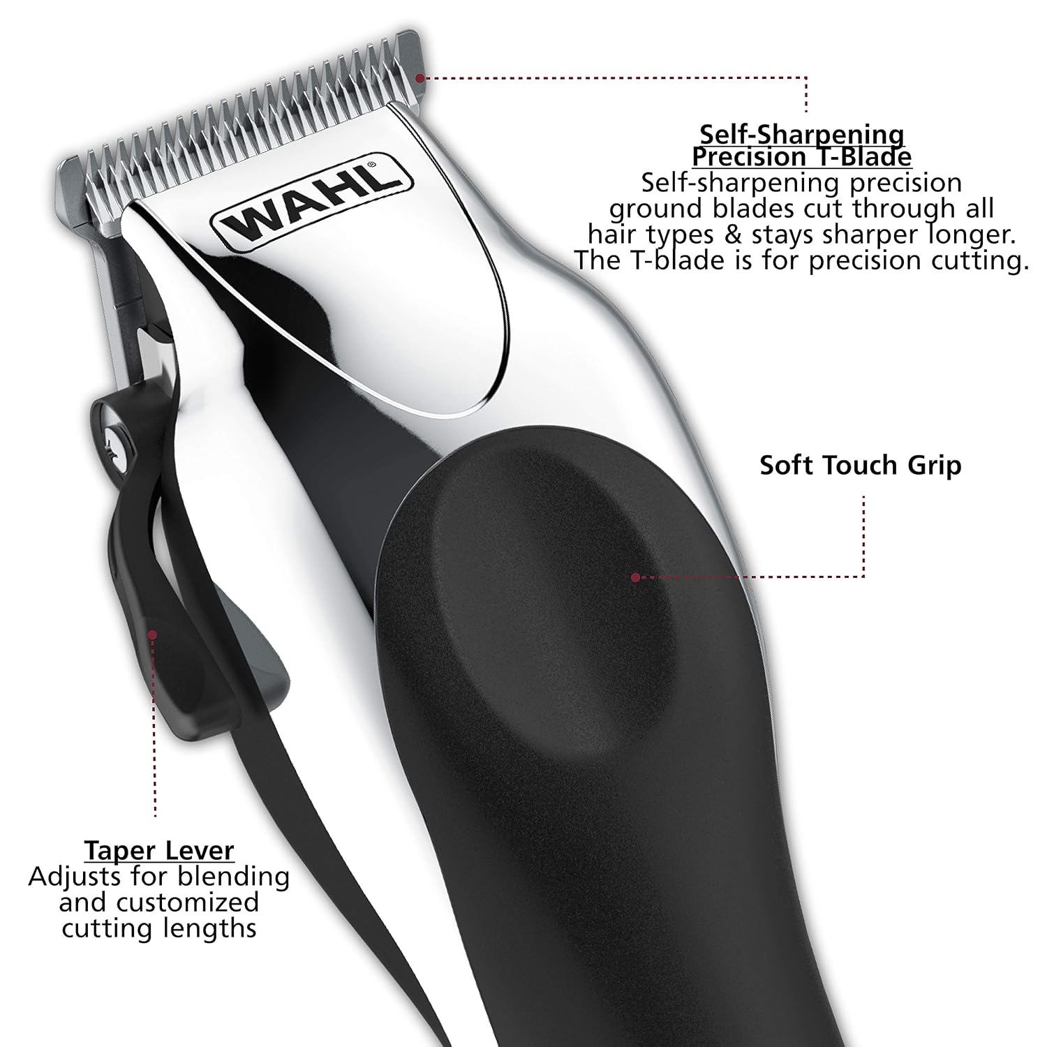 Wahl Clipper USA Deluxe Corded Chrome Pro,Complete Hair and Trimming Kit,Includes Corded Clipper,Cordless Battery Trimmer,and Styling Shears,for a Cut Every Time - Model 79524-5201M,(Pack of 5)