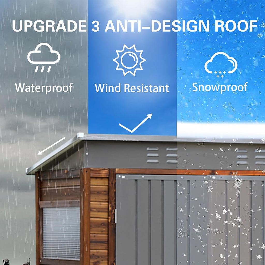 5x3 FT Outdoor Wood Storage Shed, Garden Tool Shed with Windows, Outside Storage Shed Waterproof for Backyard, Garden, Patio, 4 Vents (Without Floor) Wood Color