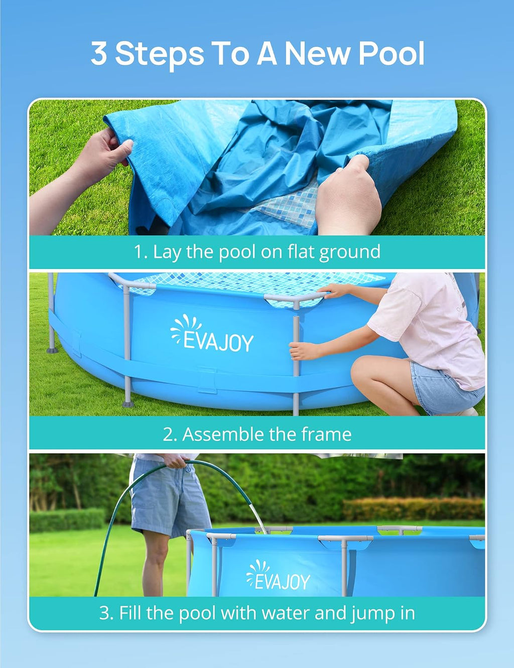Evajoy 10 ft x 30 Inch Outdoor Metal Frame Above Ground Round Swimming Pool with Easy Set-Up, Pool Only