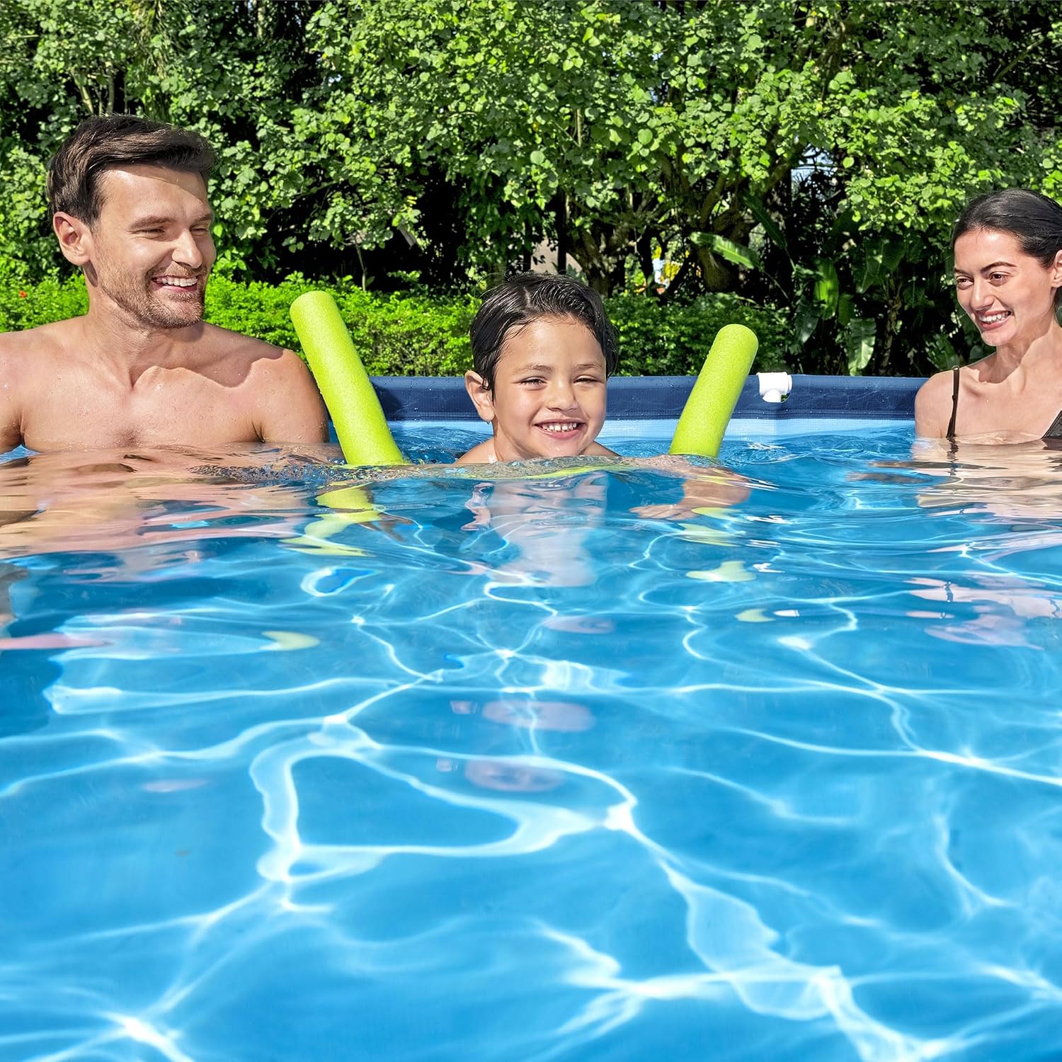Bestway Steel Pro 9 Feet 10 Inch x 6 Feet 7 Inch x 26 Inch Rectangle Above Ground 872 Gallon Pool Set with DuraPlus Liner and FrameLink System