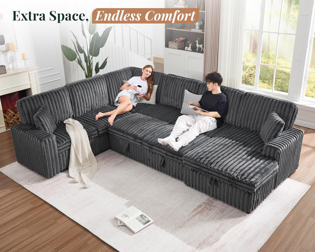 Jocisland 130' Sofa Bed, Sleeper Sofa, Pull Out Sleeper Couch with Storage, Convertible 6-Seater Sofa Bed for Living Room, Faux Fur Dark Grey