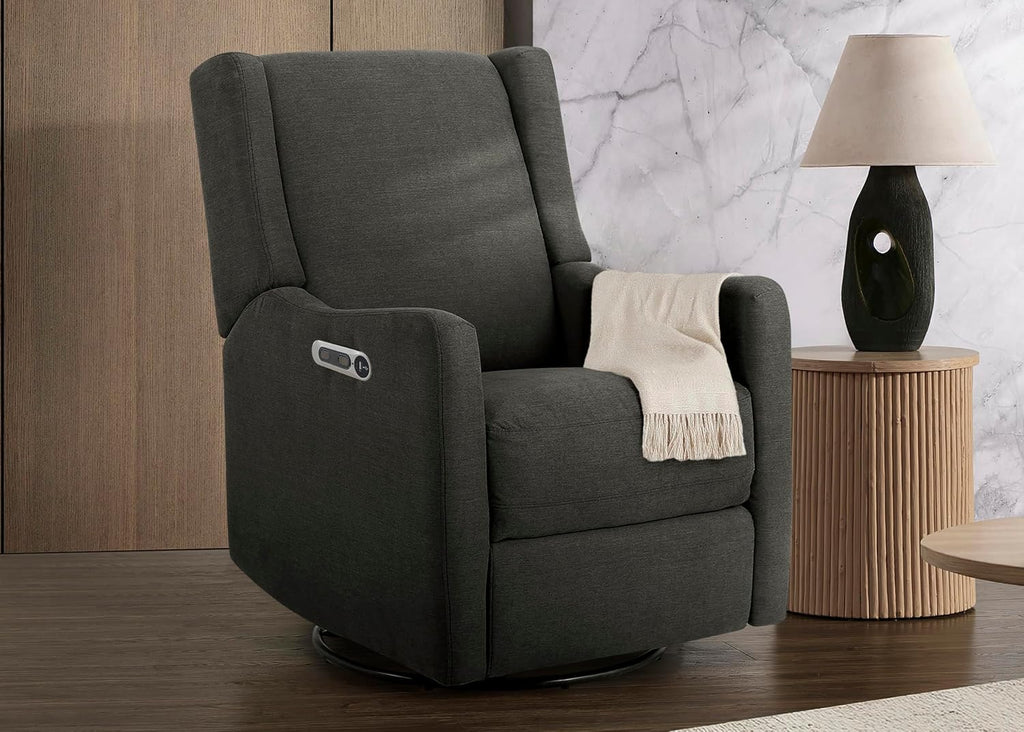 Delta Children Mercer Electronic Power Recliner and Swivel Glider with USB Port in LiveSmart Performance Fabric - Water Repellent & Stain Resistant, Dark Grey