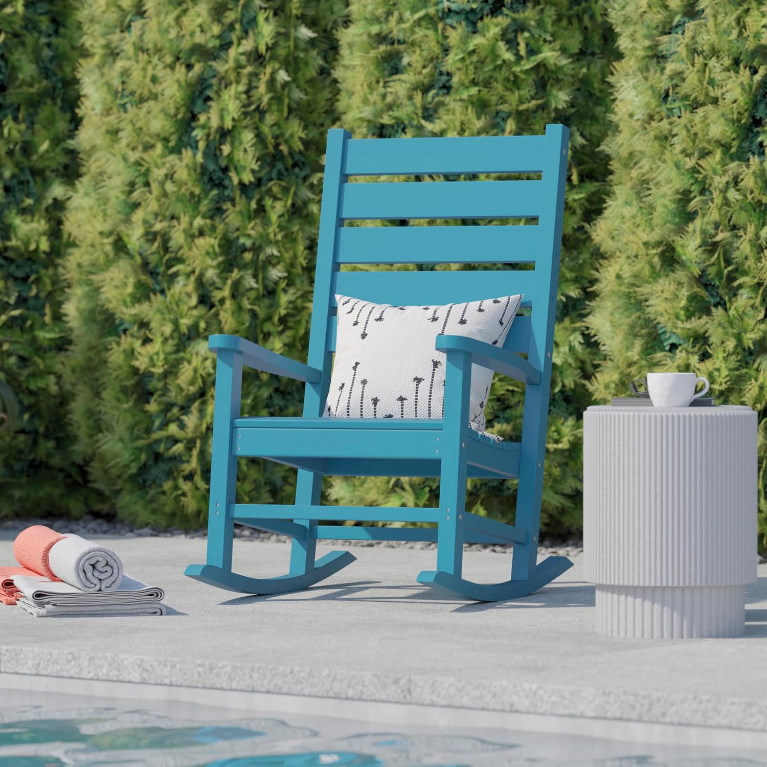 Flash Furniture Manchester Commercial Grade Outdoor Rocking Chair, All-Weather HDPE Indoor/Outdoor Rocker, Blue