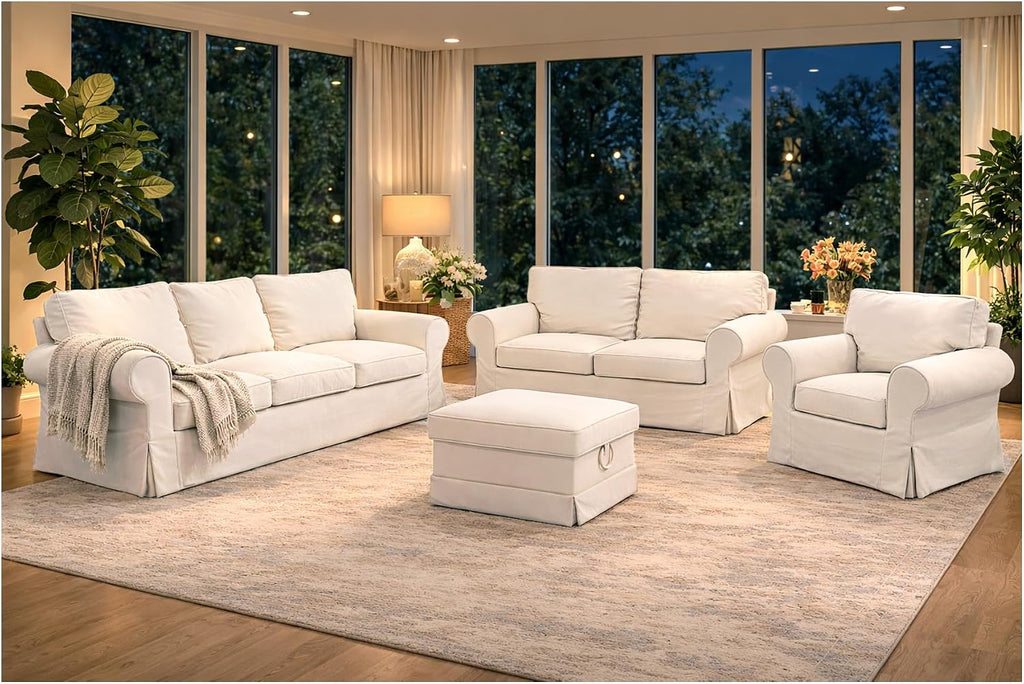 Sofa Covers Compatible with IKEA Ektorp 2 Seat Loveseat Sofa Slipcovers (Polyester Beige, Ektorp Loveseat)