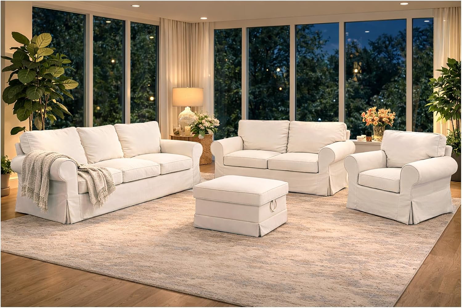 Sofa Covers Compatible with IKEA Ektorp 2 Seat Loveseat Sofa Slipcovers (Polyester Beige, Ektorp Loveseat)