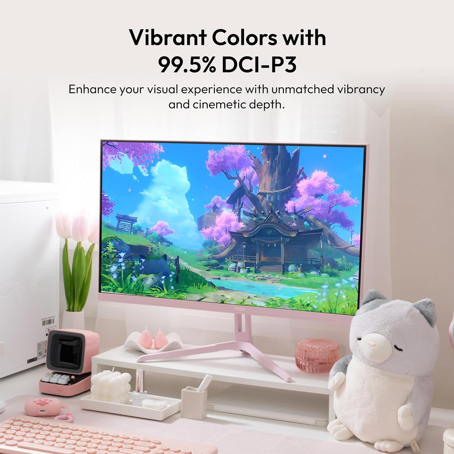 Pixio PX27U Wave Pink 27 inch 160Hz Refresh Rate 4K 3840x2160p Resolution Fast IPS Panel 1ms GTG Response Time Black Tilt Adjustable Gaming Monitor with Adaptive Sync