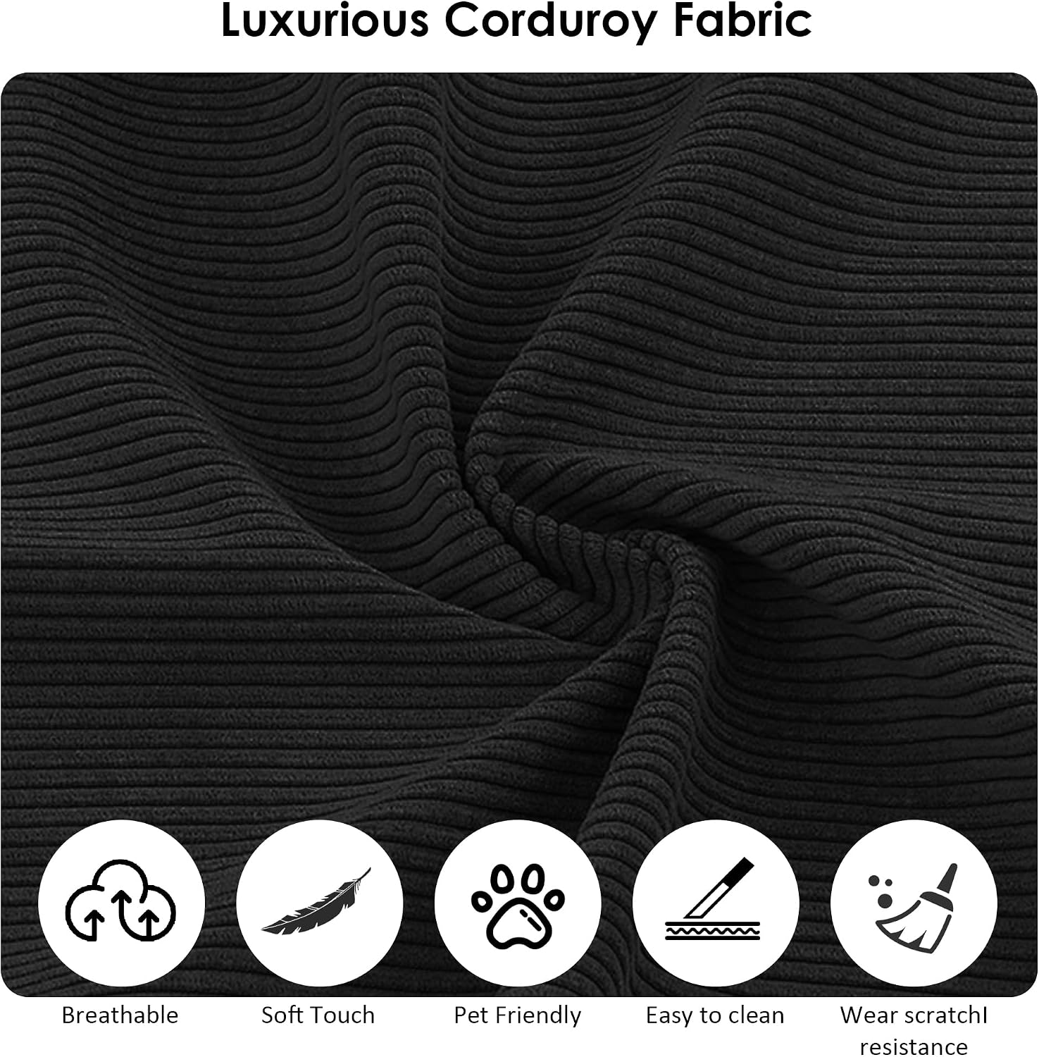 80' Convertible Sofa Bed, 3-in-1 Corduroy Folding Pull Out Couch with Pillows, No Assembly Modern Boneless Couch Compression Sofa in Box, Floor Sofa with Side Storage for Living Room,Black