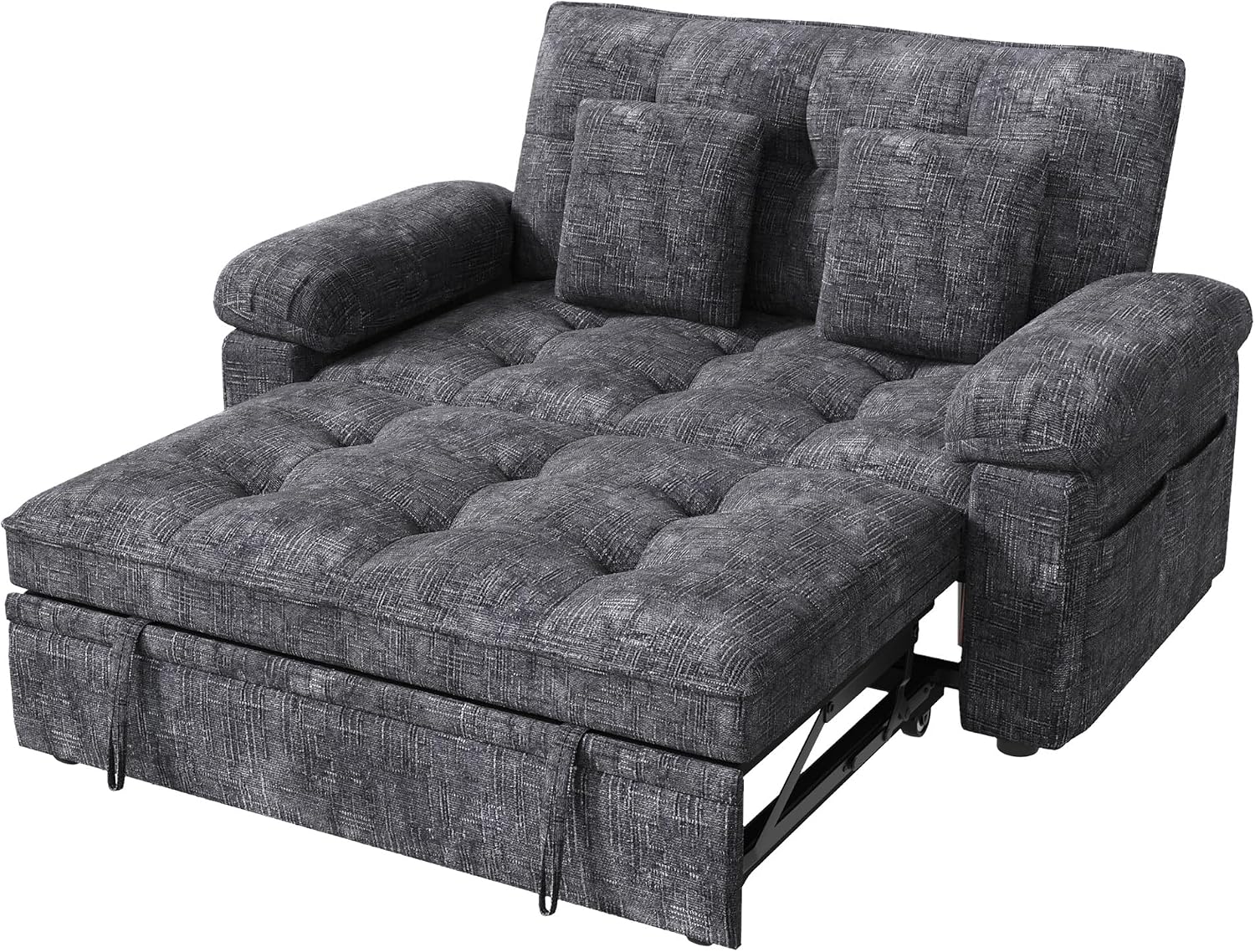 Keyluv 59' Loveseat Sleeper Sofa with USB Ports & Side Pockets, 3 in 1 Convertible Sofa Bed for Living Room/RVs/Camper, Pull Out Couch with Adjustable Backrest, Chenille Grey