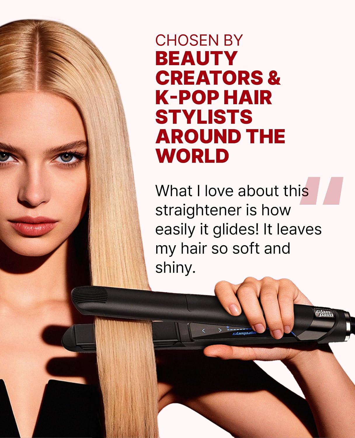 GLAMPALM Classic Volumizing 0.4' | Ceramic Flat Iron Infused with Vita-C Curved Plates for Volume & Curl Korean No.1 Hair straighteners for Women, Root Volume Iron | GP102