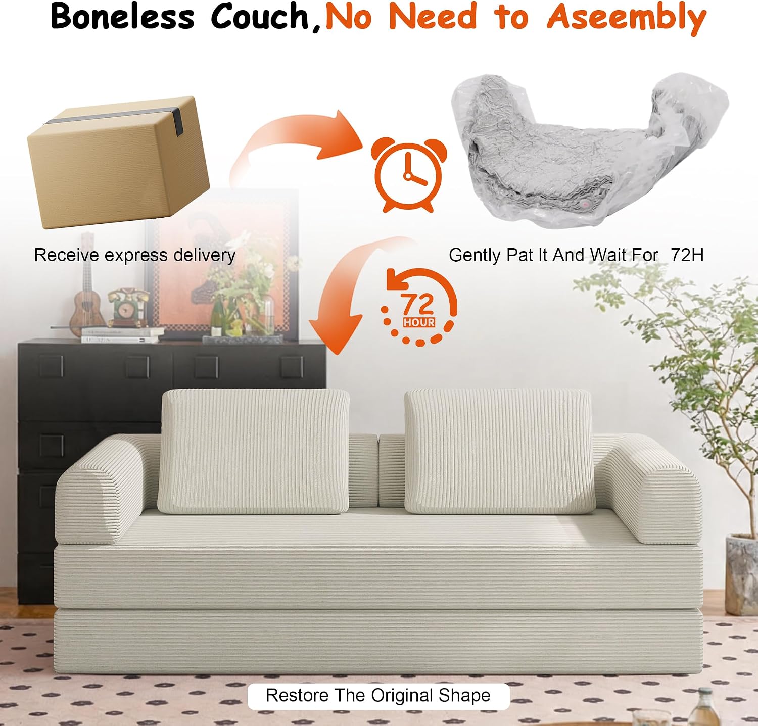 78' Convertible Sofa Bed, 5-in-1 Boneless Sleeper Sofa with with Fixed Frame & Pocket, Corduroy Pull Out Couch with 2 Pillows, Couch Bed for Living Room, Small Spaces, Bedroom, No Assembly