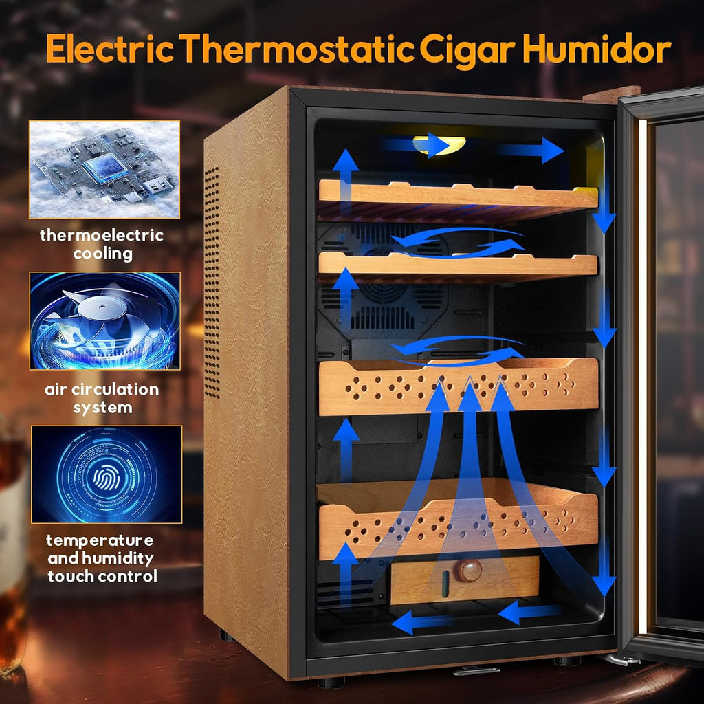 70L Upgraded Electric Humidor, 400 Counts Large Capacity,Thermostatic Electric Cooler Cabinet with Digital LED Screen, Safety Lock,Smart Humidity & Temp Control