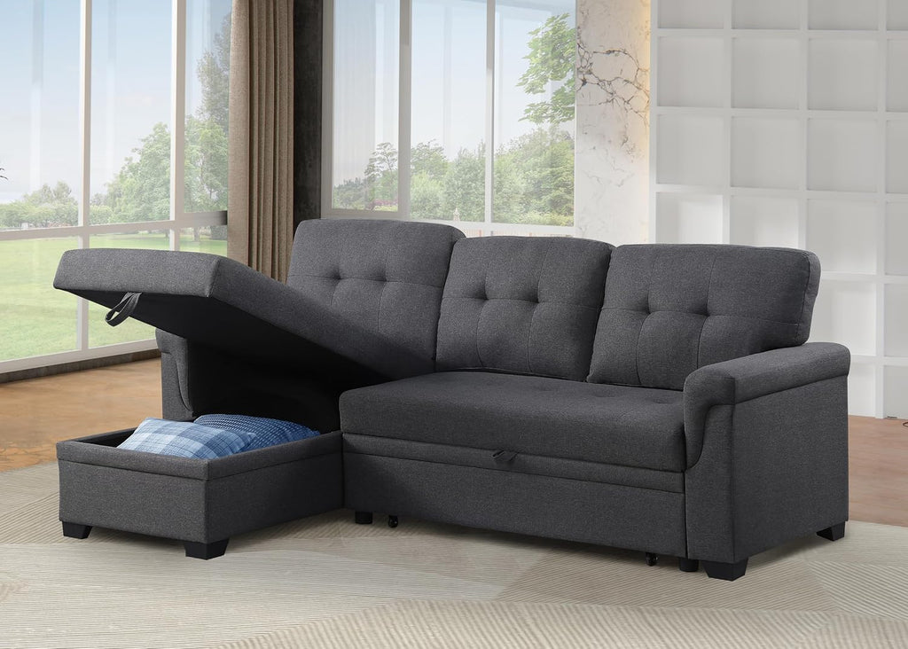 Ball & Cast L-Shape Convertible Sectional Sleeper Sofa Bed,4 in 1 Pull Out Couch with Storage Chaise & Removable Back Cushions,Reversible Sleeper Corner Couch,Pull-Out Sofa Bed for Living Room,Office