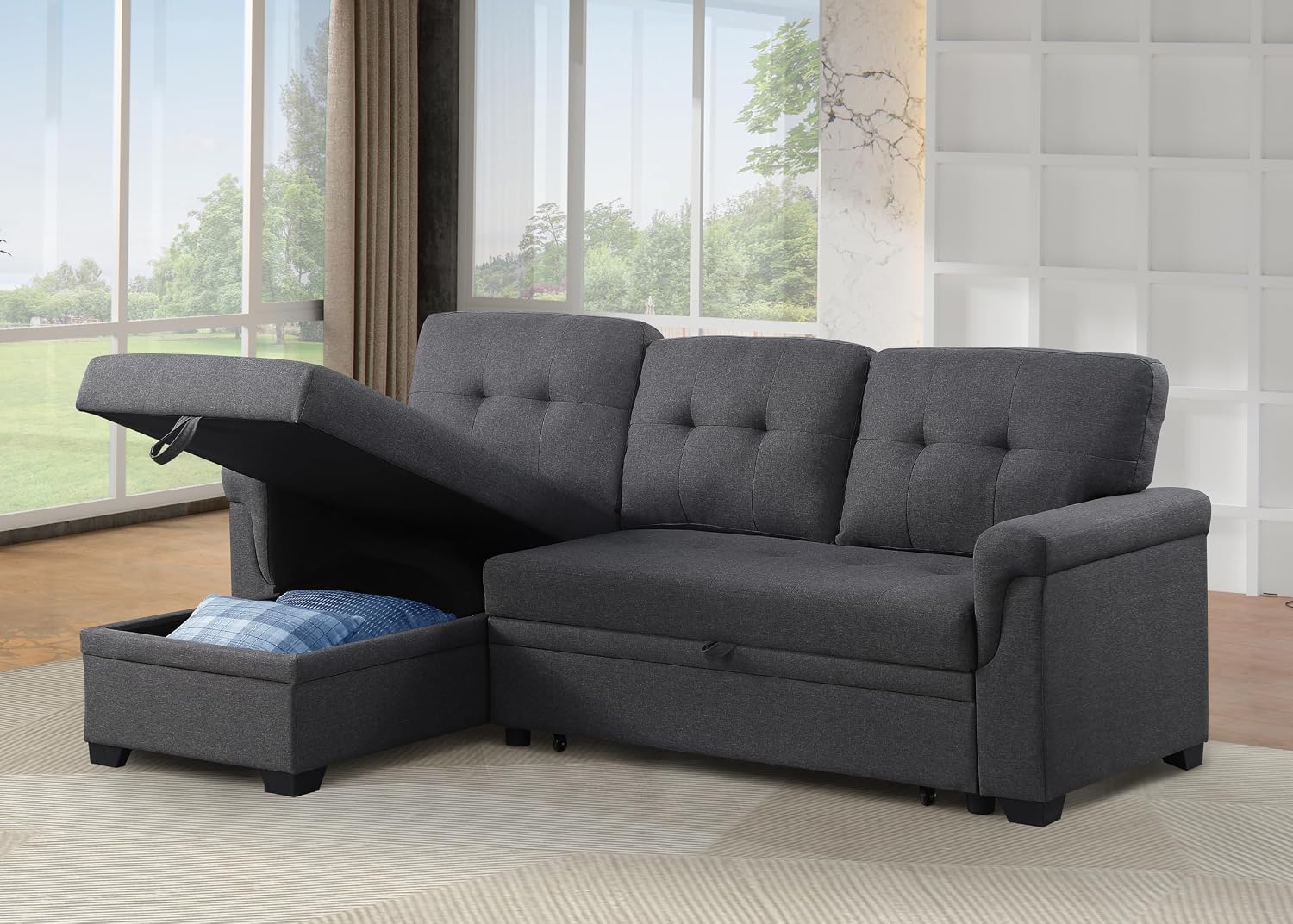 Ball & Cast L-Shape Convertible Sectional Sleeper Sofa Bed,4 in 1 Pull Out Couch with Storage Chaise & Removable Back Cushions,Reversible Sleeper Corner Couch,Pull-Out Sofa Bed for Living Room,Office
