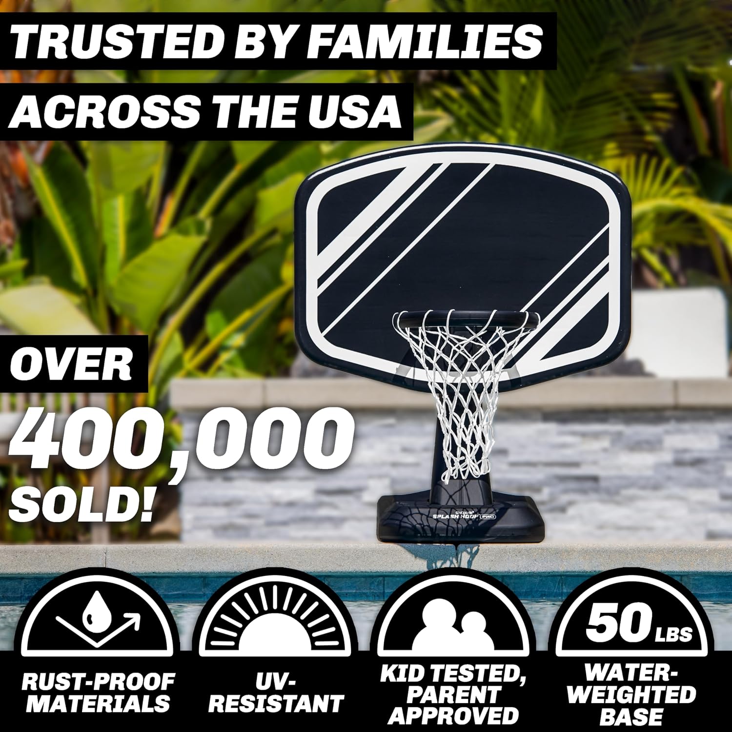GoSports Splash Hoop PRO - Choose Your Color - Swimming Pool Basketball Game, Includes Poolside Water Basketball Hoop, 2 Balls and Pump