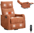 Massage Chair Recliner with Heat, 360° Swivel Glider Rocker with Reclining Backrest and Footrest, Manual Lazy Boy Recliners for Adults, Modern Nursery Rocking Chairs (Orange)