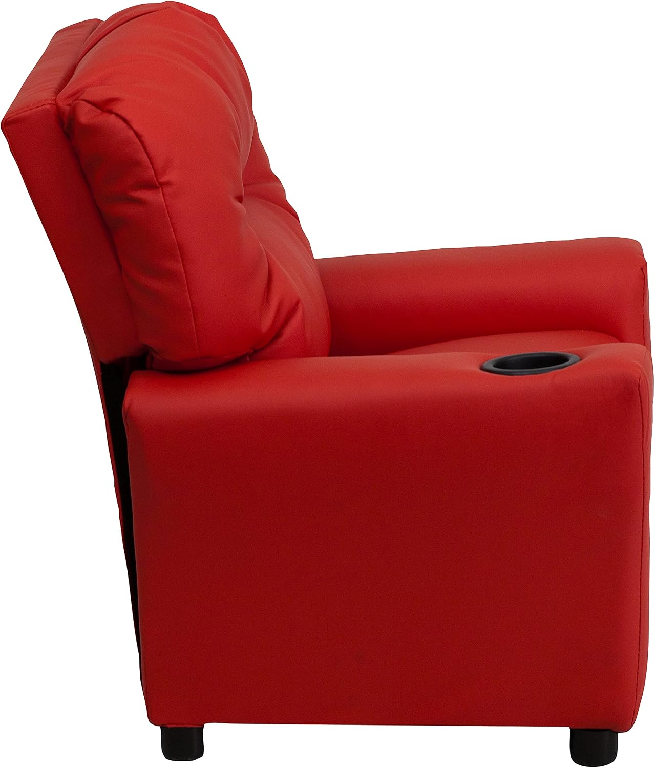 Flash Furniture Chandler Vinyl Kids Recliner with Cup Holder and Safety Recline, Contemporary Reclining Chair for Kids, Supports up to 90 lbs., Red
