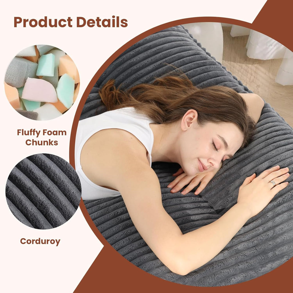 10' Futon Mattress Queen Size,Futons Sofa Couch Bed with Straps, Thick Corduroy Floor Mattress for Adults, Roll Up Folding Mattress Shredded Foam Filling, Medium Firm (Gray, Full)