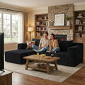 Nigoone 103' Sectional Couch for Living Room, Modular L Shaped Black Couches with Chaise, Large Minimalist Modern Deep Seats Boneless Sofa, Corduroy, No Assembly