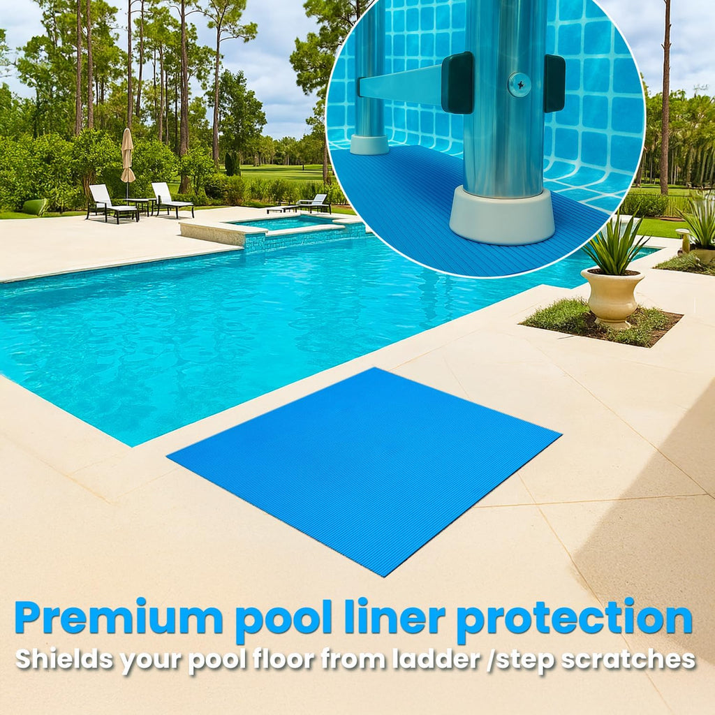 XtremepowerUS Above Ground Pool Ladder with Protective Mat – Inclined Entry Step System + 36 x 36 Inch Pad for Liner Protection (1 Ladder + 1 Mat)