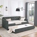 Antetek Daybed with Trundle, Fabric Upholstered Twin Size Day Bed Pull-Point Sofa Daybed Frame w/Twin Roll-Out Trundle, No Box Spring Needed, Furniture for Bedroom, Living Room, Guest Room, Grey