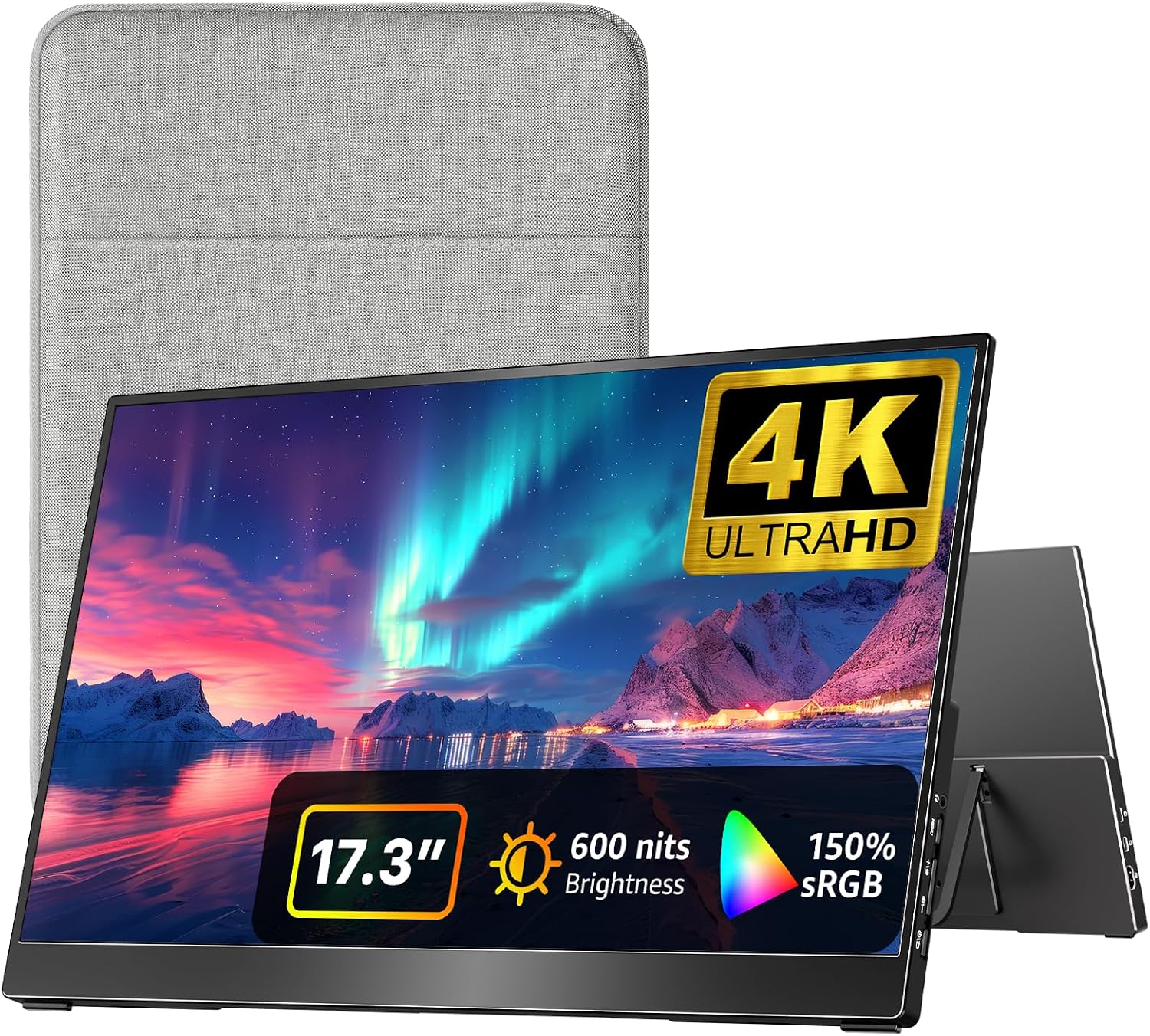 kksmart Portable Monitor for Laptop MacBook Surface PC Xbox PS5, Travel Monitor Second Screen for Laptop, HDMI USB-C VESA Compatible Built-in Speaker, 17.3