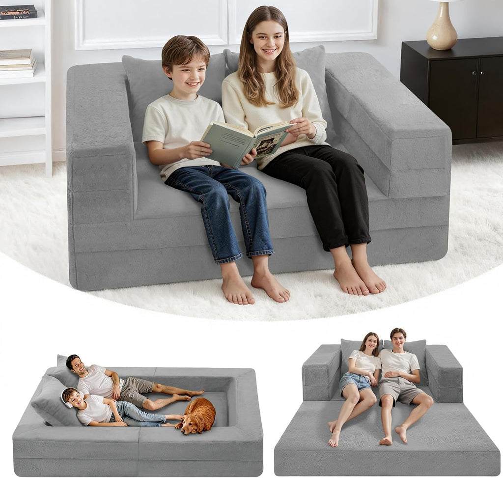 Futon Sofa Bed with Pillow, 3-in-1 Sleeper Sofa Bed with Removable Cover, Convertible Floor Sofa Bed, No Assembly Boneless Couch for Living Room, Bedroom
