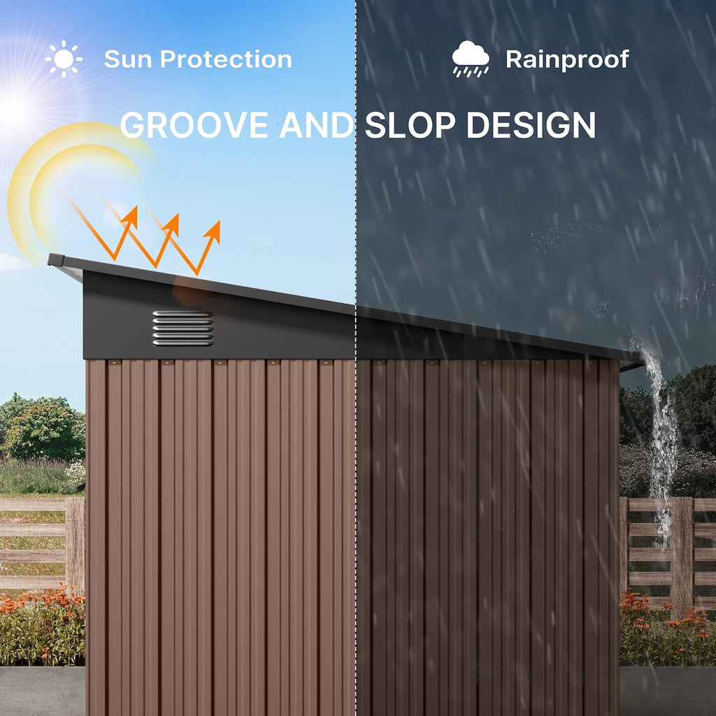 Gizoon 6'x4' Outdoor Storage Shed Metal Garden Shed with Sliding Lockable Doors, Versatile Tool Bike Shed with Transparent Panel Windows, Outdoor Storage Clearance for Backyard, Patio, Light Brown