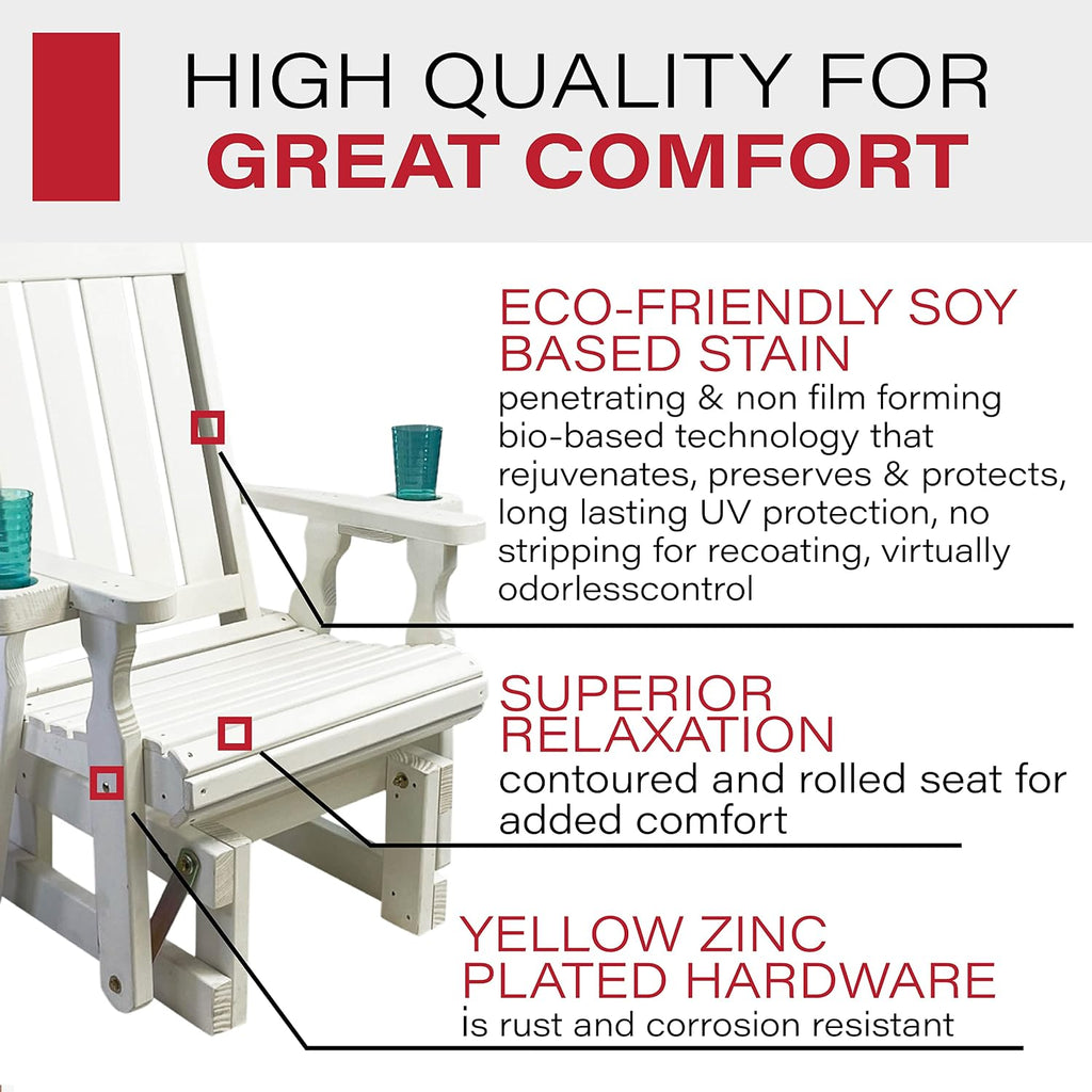 Amish Casual Heavy Duty 600 Lb Mission High Back Treated Glider Chair with Cupholders (Semi-Solid White Stain)