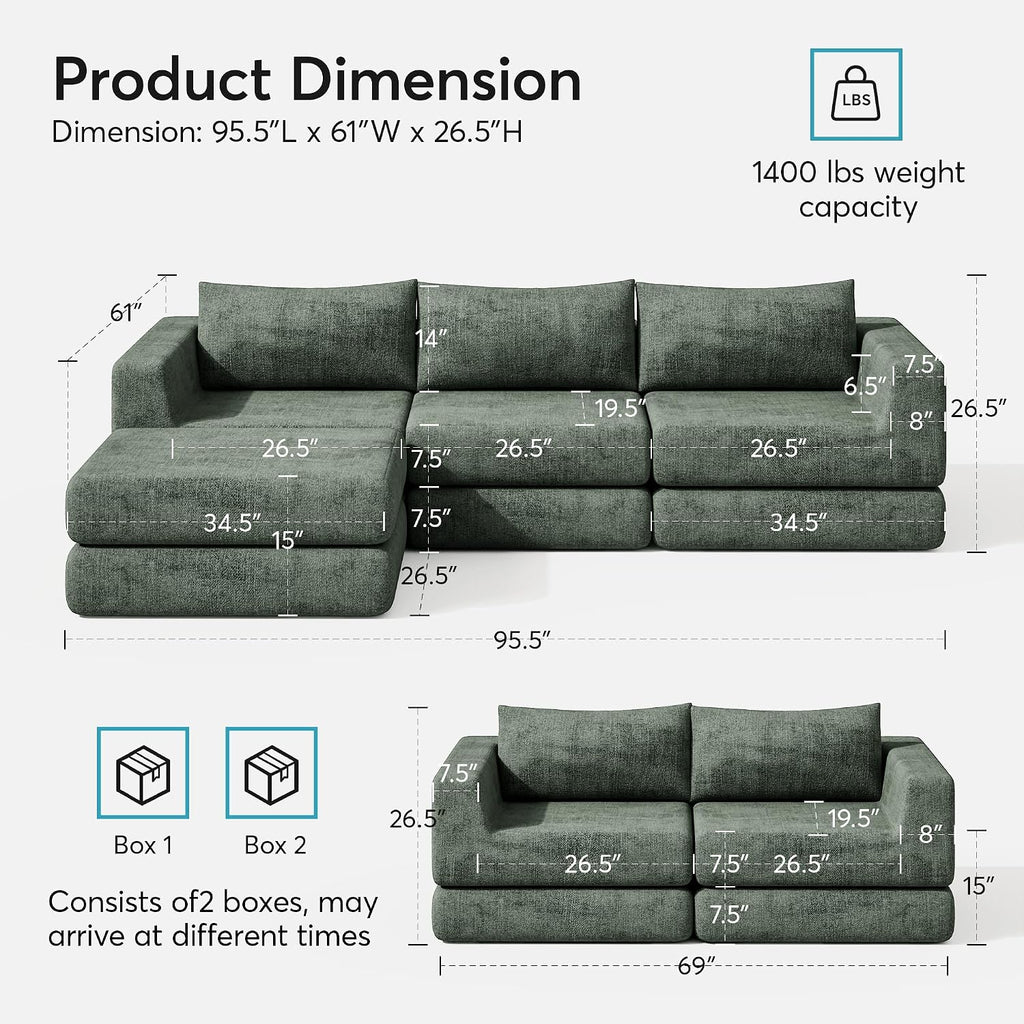 Chenille Convertible Futon Sofa Bed – Folding Iron Frame Sleeper Couch with Adjustable Backrest, Loveseat Recliner for Living Room, Apartment,(Green)
