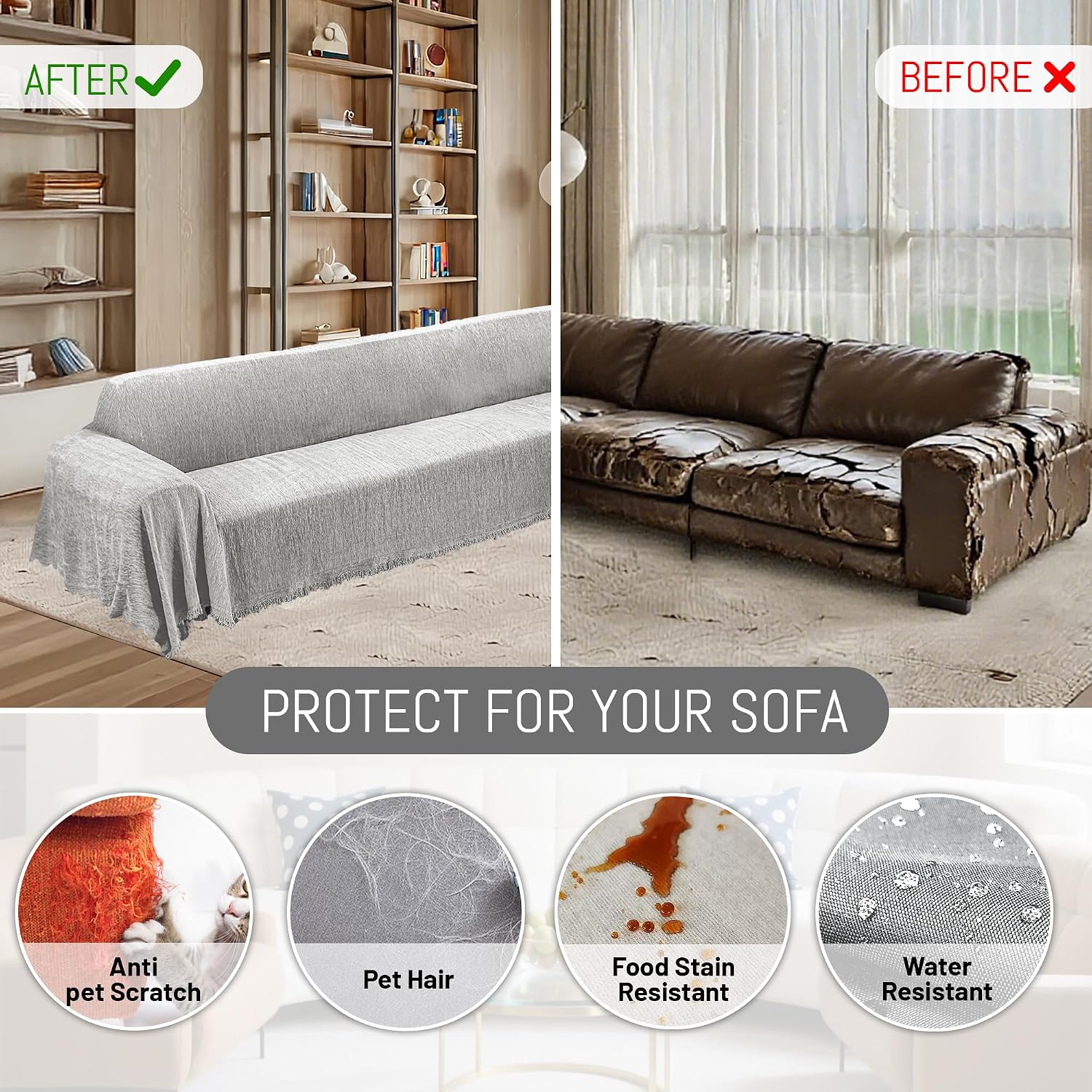 1OO% Waterproof Corner Sectional Couch Covers L Shape Chenille Sectional Sofa Cover with Tassel Soft Thick Washable Sofa Slipcover Furniture Protector for Dogs Pets (91' x 252', Air Grey)