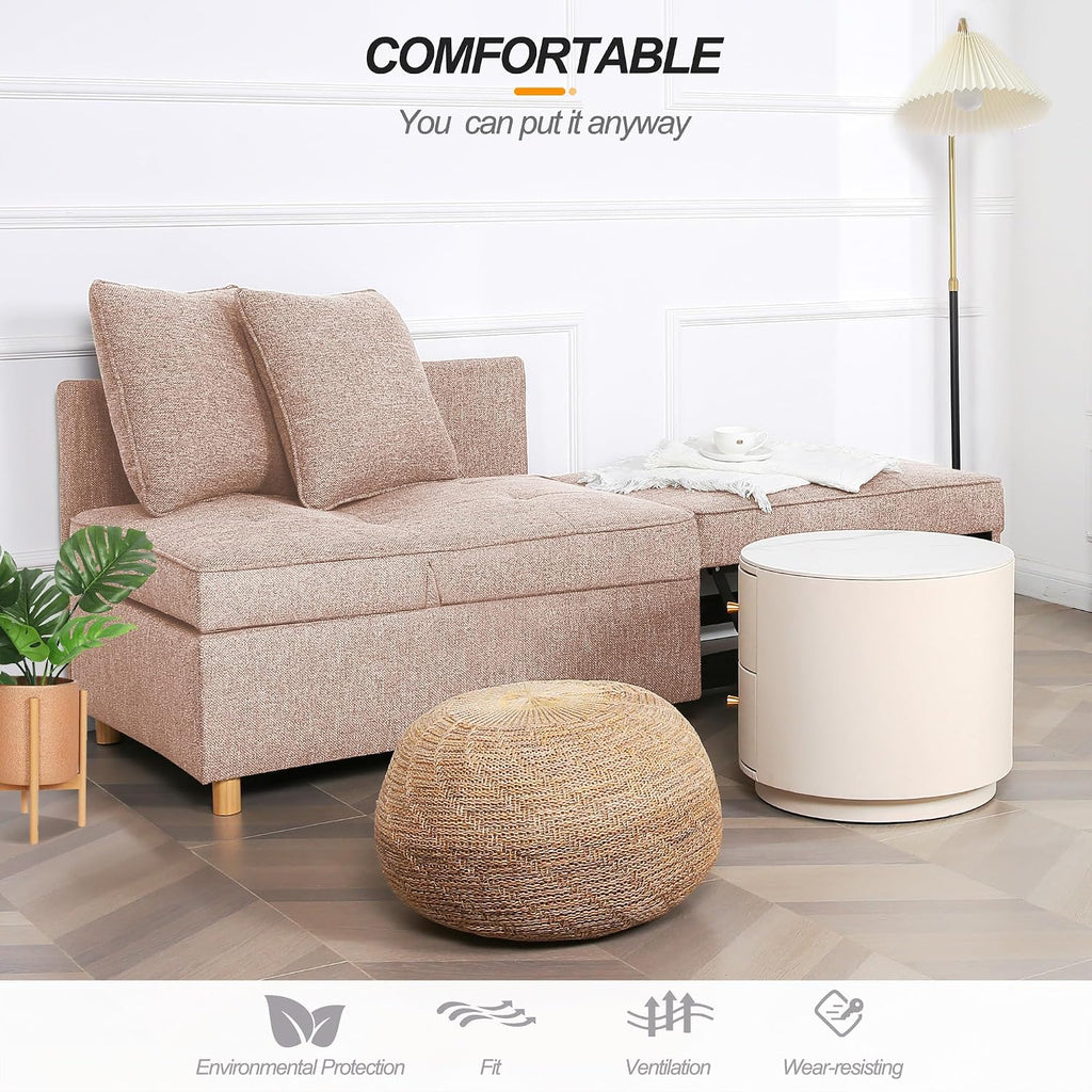 SEJOV 71' Convertible Couch Bed, Brown Wood Loveseat Sofa, Adjustable Couch Sleeper with Pull Out Bed, Modern Linen Fabric Space-Saving Sofas for Living Room, Apartment and Office,Light Brown