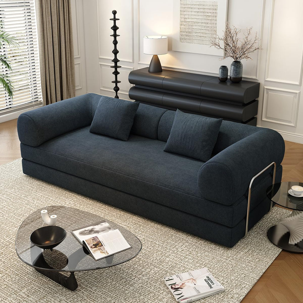 78.8' Modular Sofa Bed - 4-in-1 Convertible Design with Corduroy Fabric and High Density Sponge, Removable Cover and Fixed Frame
