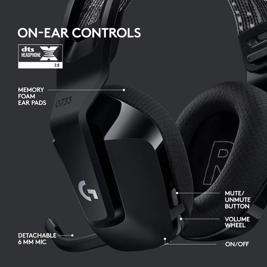 Logitech G733 Lightspeed Wireless Gaming Headset + Litra Beam LX Premium Dual-Sided RGB LED Streaming Key Light - Black