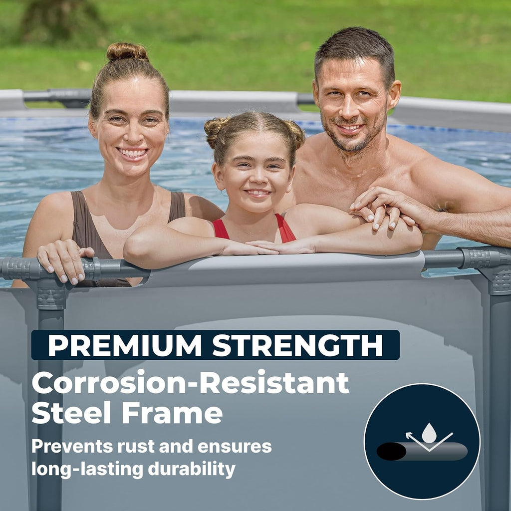 Bestway Steel Pro MAX 14' x 48' Above Ground Pool, Round Metal Frame Outdoor Swimming Pool Set with Filter Pump, Ladder, and Cover, Gray