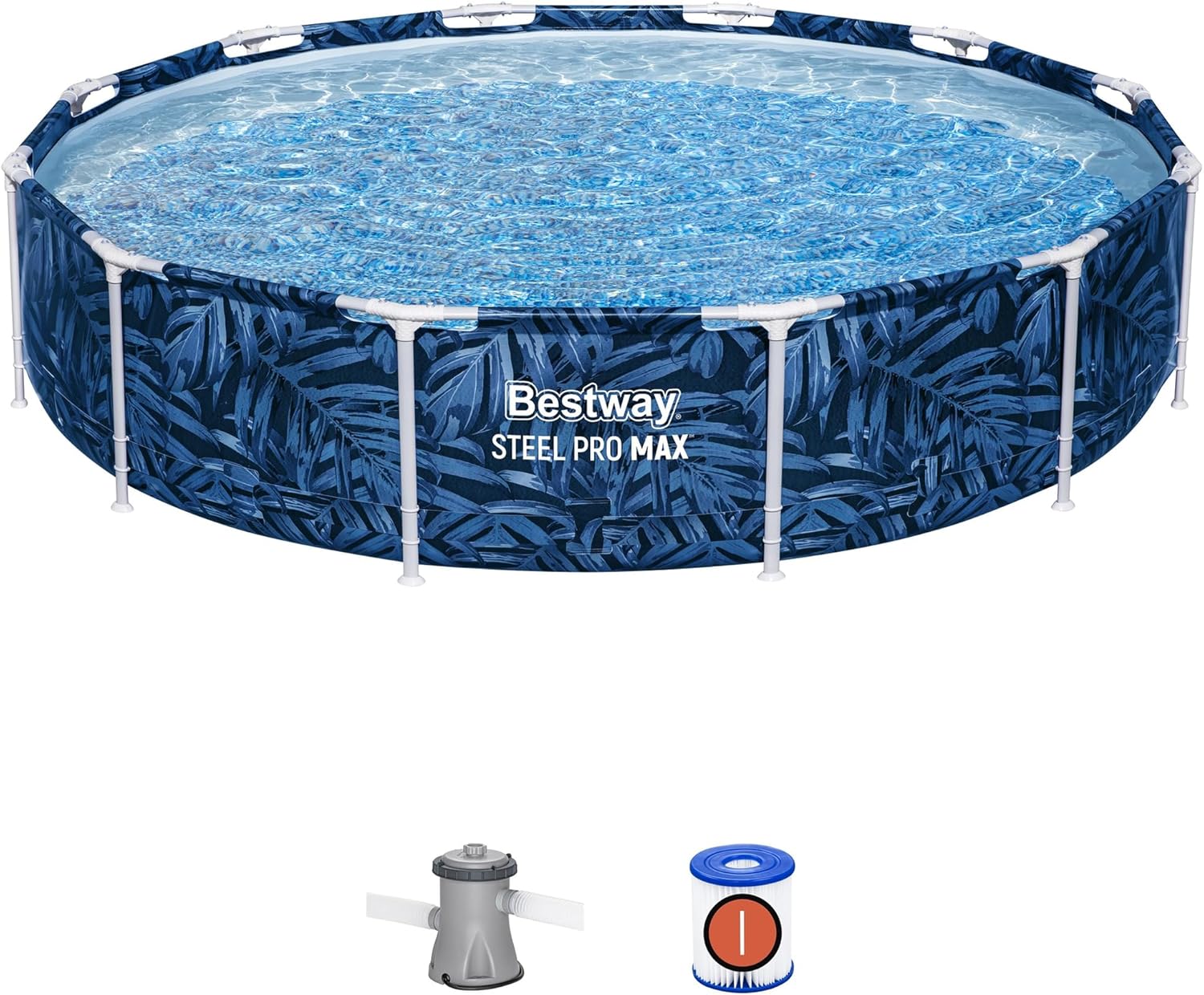 Bestway: Steel Pro MAX - Round Swimming Pool Set - 12' x 30' Tropical - Above Ground, Tritech Construction, Filter Pump, Steel Frame, Click-Assembly