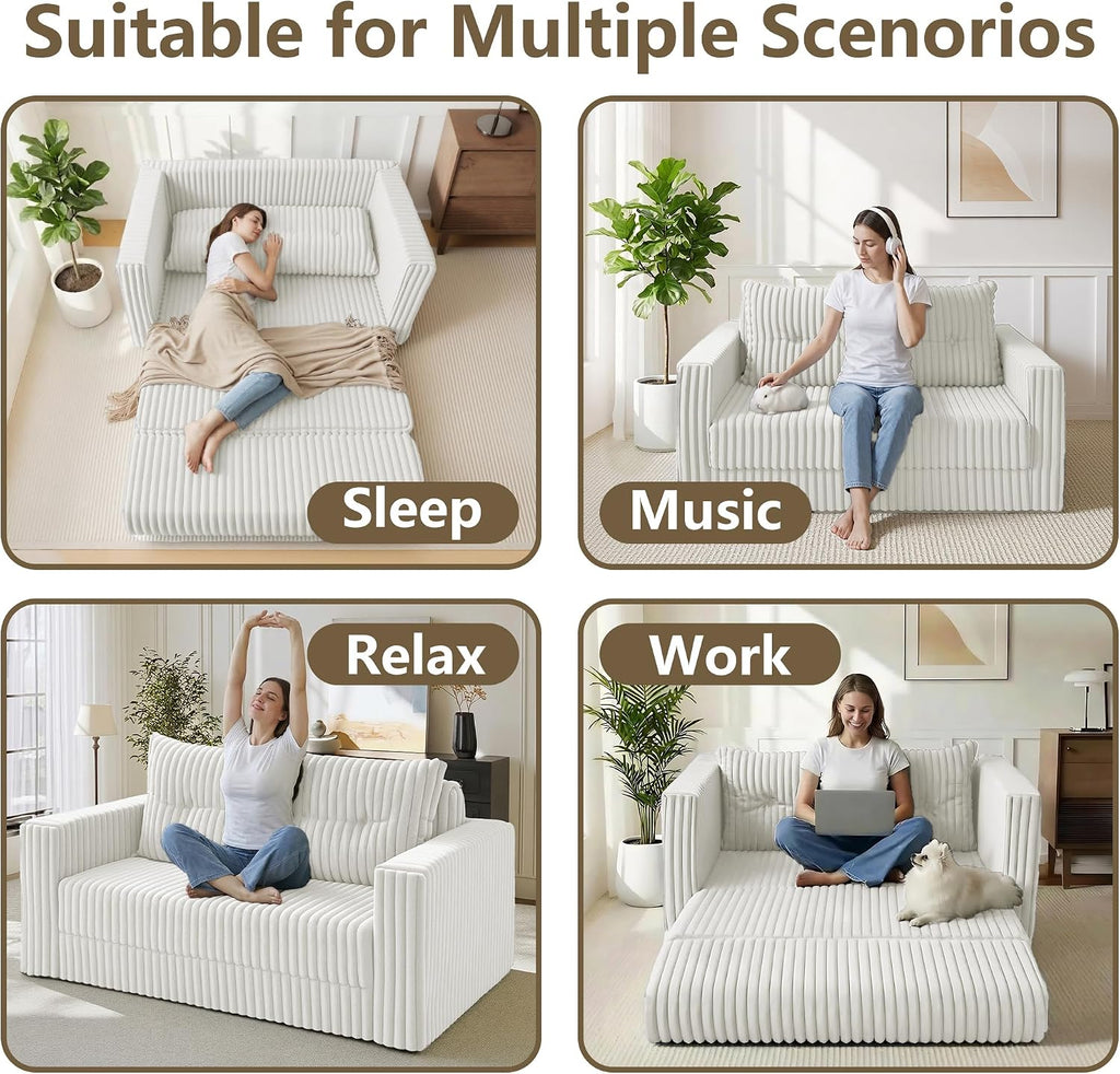 HABUTWAY Folding Sofa Bed, 2 in 1 Convertible Sleeper Chair with Pillow, Portable Fold Out Chair Bed with Armrest, Comfy Floor Couch, Lazy Sofa for Living Room Bedroom Dorm Home Office, Beige