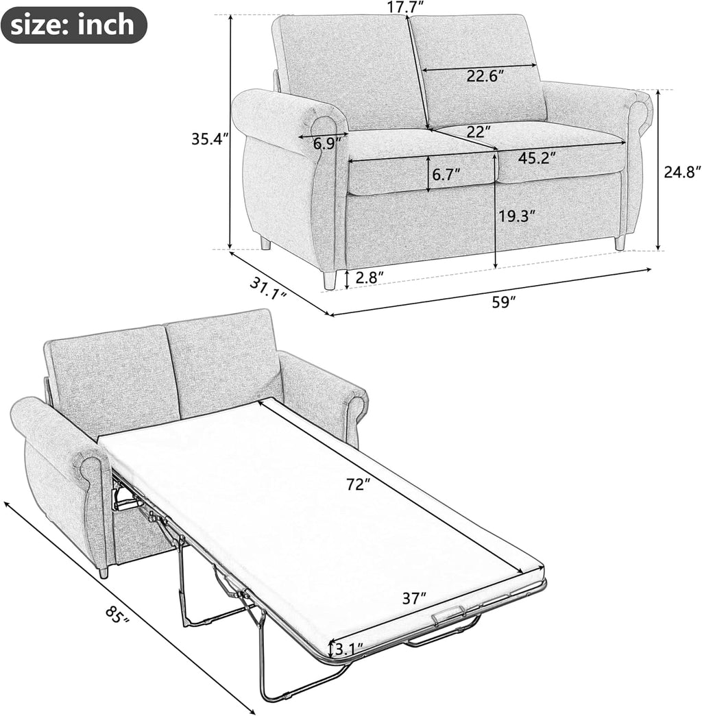 Sleeper Couch Small Sofa for Living Room or Bedroom Including Pull Out Bed